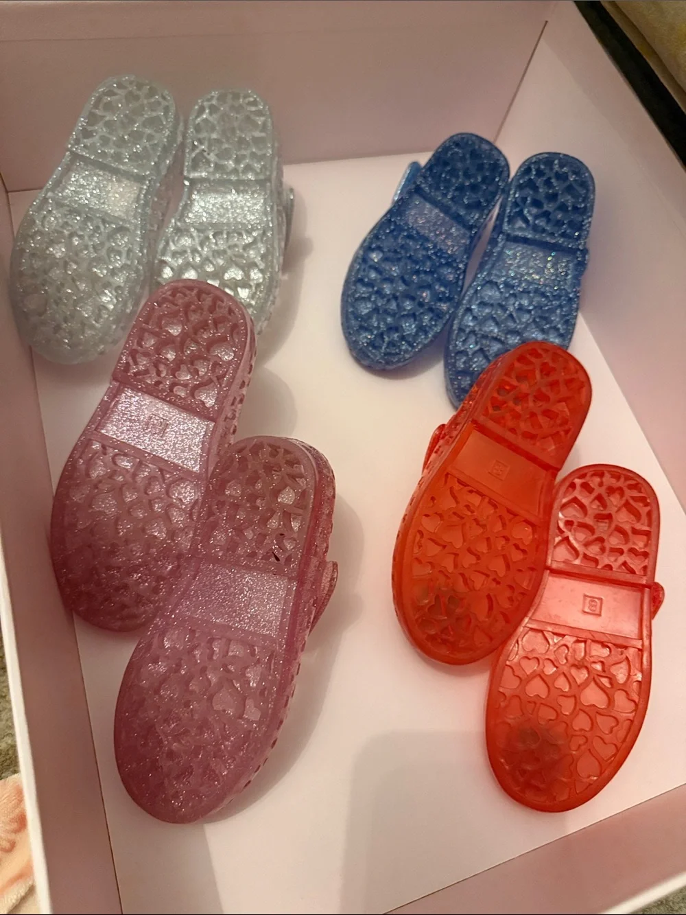 Kids Glitter Jelly Shoes- Pink, Blue, Silver and Red- 4 pairs!